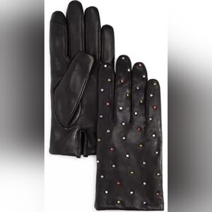 Nwt Echo Rani Crystals Leather Gloves Lambs Wool Lined Rhinestone Glass Touch
